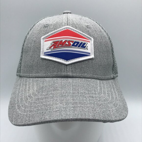 NEW AMSOIL Light Gray Sewn Logo Patch Mesh Snapback Baseball Cap Hat - Picture 1 of 10